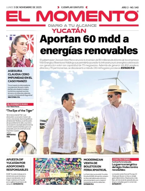 Portada de El Momento Yucatan del lunes, 3 de noviembre de 2025