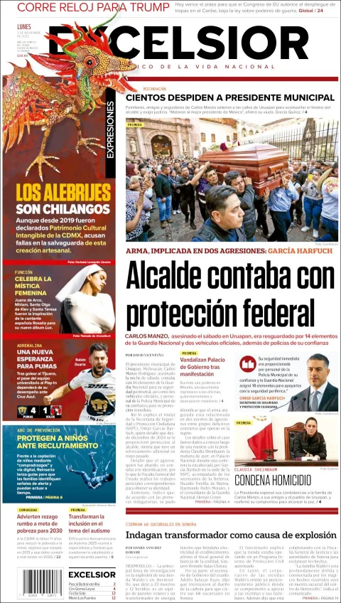 Portada de Excelsior del lunes, 3 de noviembre de 2025