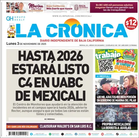 Portada de La Cronica del lunes, 3 de noviembre de 2025