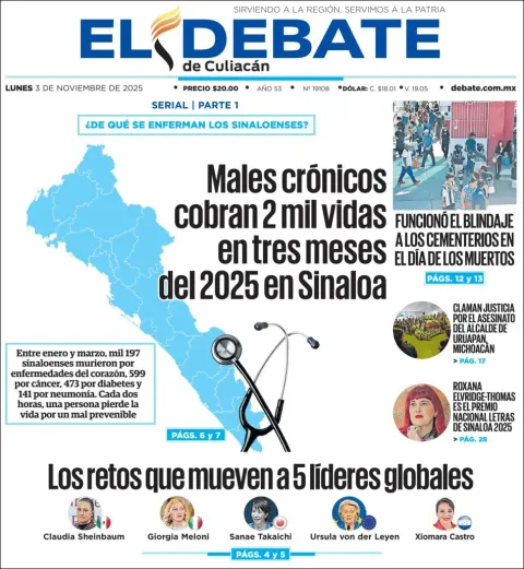 Portada de El Debate de Culiacan del lunes, 3 de noviembre de 2025