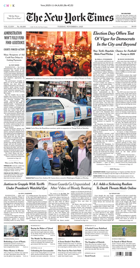 Portada de The New York Times (national) del martes, 4 de noviembre de 2025