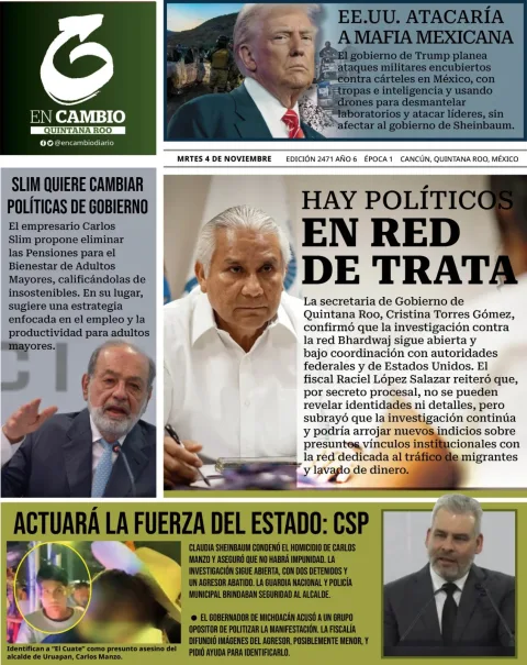 Portada de En Cambio - Quintana Roo (portada) del martes, 4 de noviembre de 2025