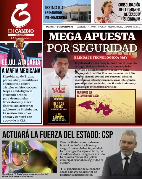 Portada de En Cambio - Tabasco (portada) del martes, 4 de noviembre de 2025