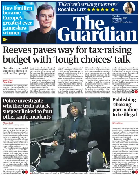 Portada de The Guardian (reino Unido) del martes, 4 de noviembre de 2025