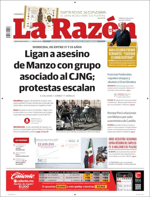 Portada de La Razon del martes, 4 de noviembre de 2025