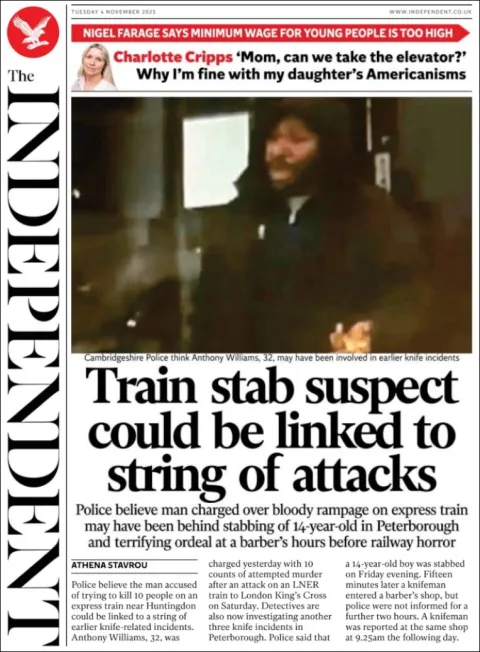 Portada de The Independent del martes, 4 de noviembre de 2025