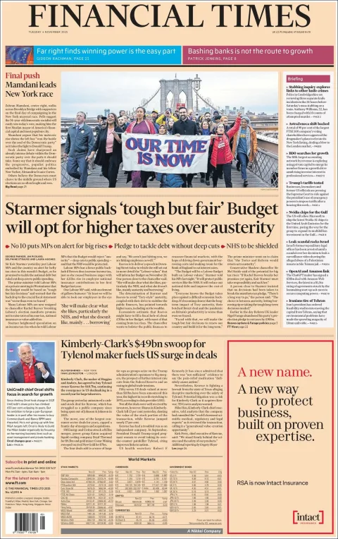 Portada de Financial Times del martes, 4 de noviembre de 2025