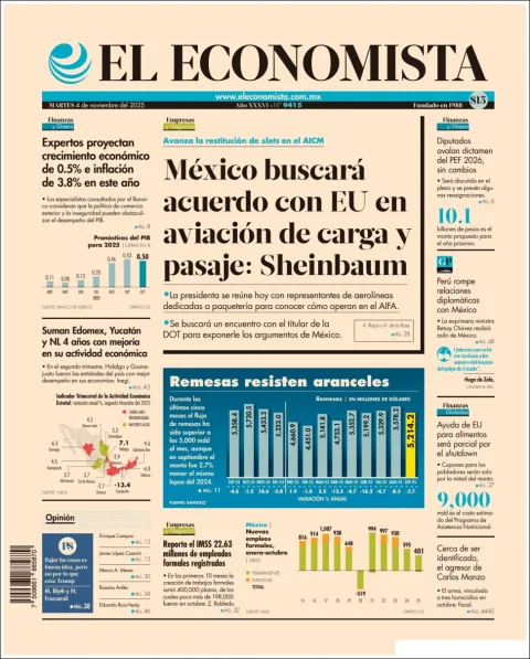 Portada de El Economista del martes, 4 de noviembre de 2025