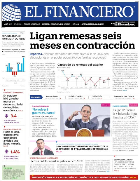 Portada de El Financiero del martes, 4 de noviembre de 2025
