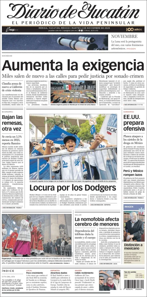 Portada de Diario de Yucatán del martes, 4 de noviembre de 2025