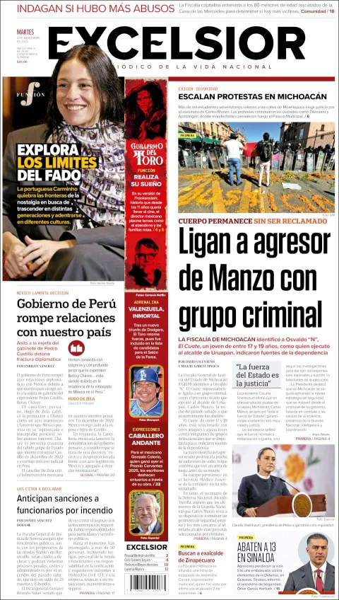 Portada de Excelsior del martes, 4 de noviembre de 2025