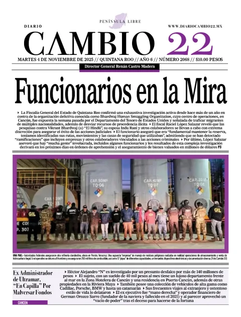 Portada de Diario Cambio 22 (portada) del martes, 4 de noviembre de 2025