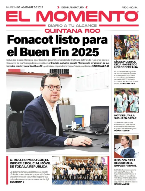 Portada de El Momento Quintana Roo del martes, 4 de noviembre de 2025
