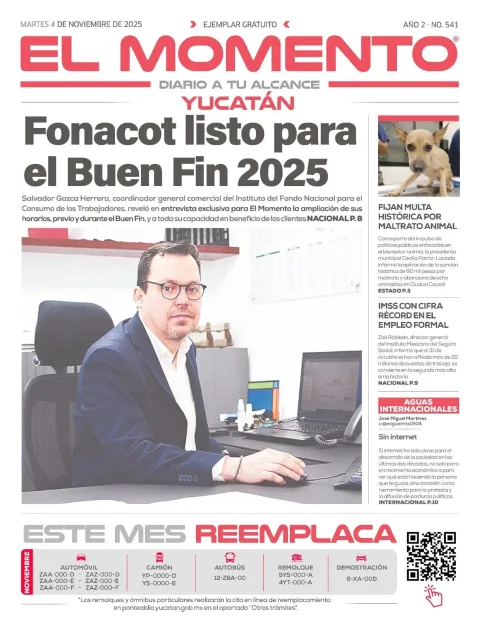 Portada de El Momento Yucatan del martes, 4 de noviembre de 2025
