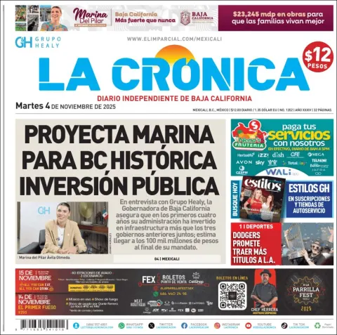Portada de La Cronica del martes, 4 de noviembre de 2025