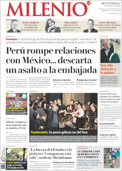 Portada de Milenio del martes, 4 de noviembre de 2025