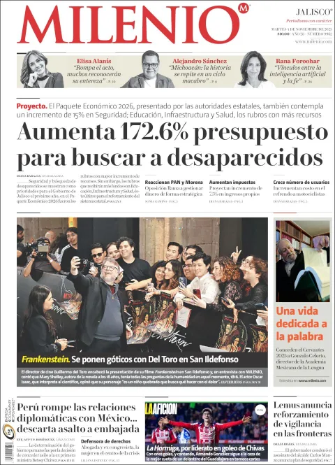 Portada de Milenio Jalisco del martes, 4 de noviembre de 2025