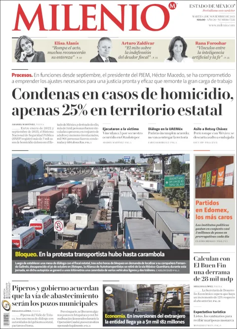 Portada de Milenio Edo de Mexico del martes, 4 de noviembre de 2025