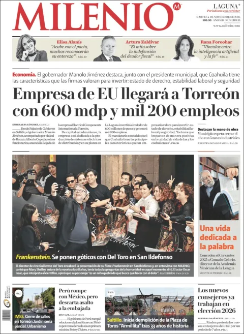 Portada de Milenio Laguna del martes, 4 de noviembre de 2025