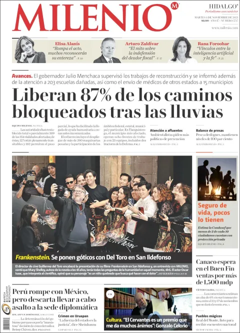 Portada de Milenio Hidalgo del martes, 4 de noviembre de 2025