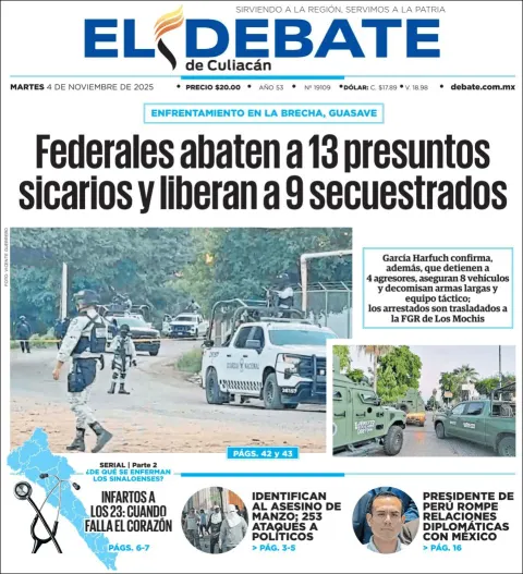 Portada de El Debate de Culiacan del martes, 4 de noviembre de 2025