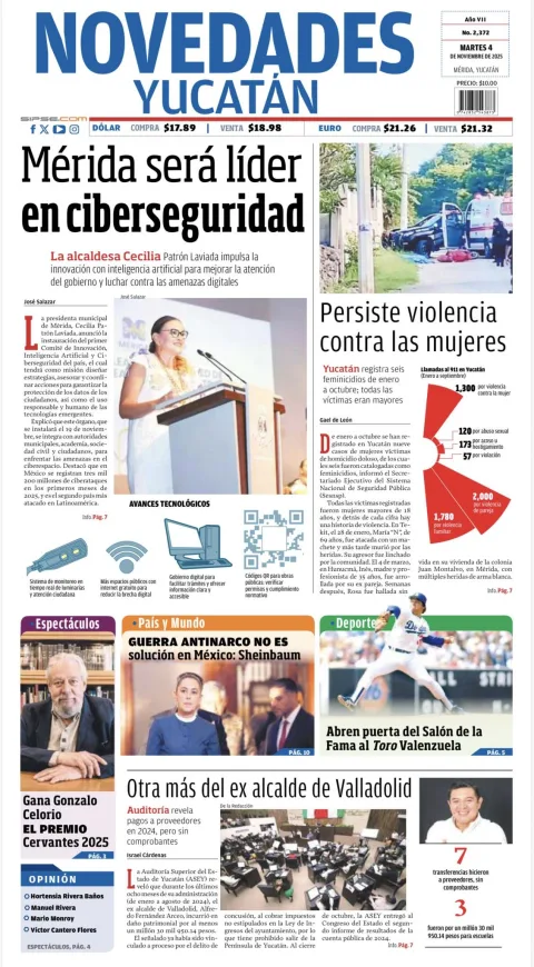 Portada de Novedades Yucatan del martes, 4 de noviembre de 2025