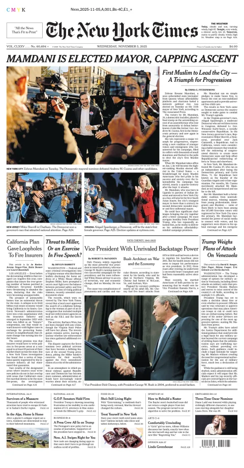 Portada de The New York Times (new York) del miércoles, 5 de noviembre de 2025