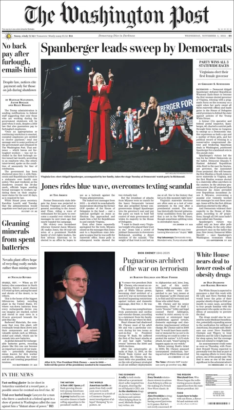 Portada de The Washington Post del miércoles, 5 de noviembre de 2025