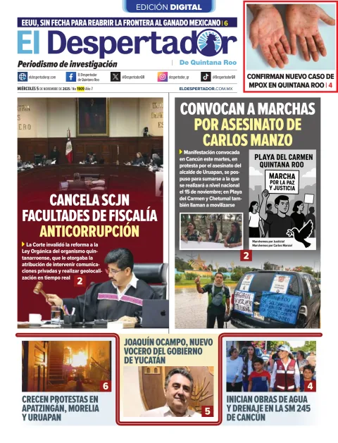 Portada de El Despertador de Quintana Roo del miércoles, 5 de noviembre de 2025