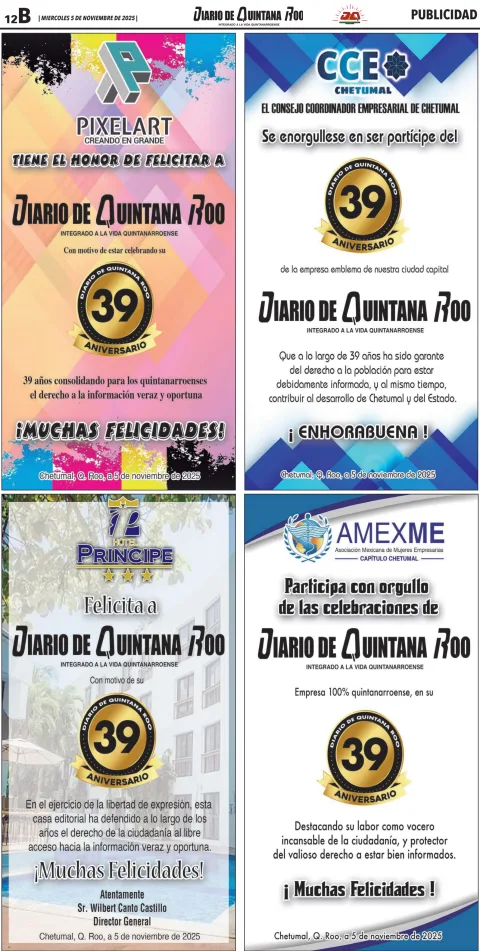 Portada de Diario de Quintana Roo (contra Portada) del miércoles, 5 de noviembre de 2025