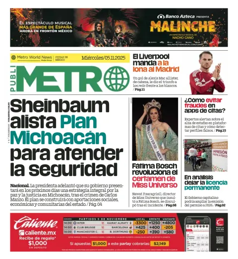 Portada de Publimetro Nacional del 2025-11-05