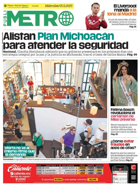 Portada de Publimetro Merida del miércoles, 5 de noviembre de 2025