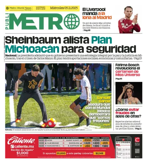 Portada de Publimetro Monterrey del miércoles, 5 de noviembre de 2025
