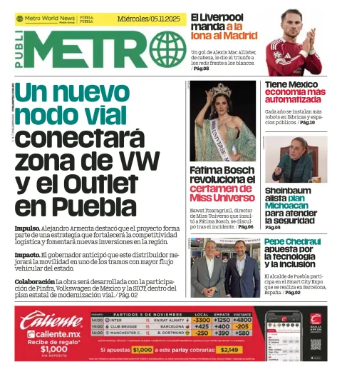 Portada de Publimetro Puebla del miércoles, 5 de noviembre de 2025