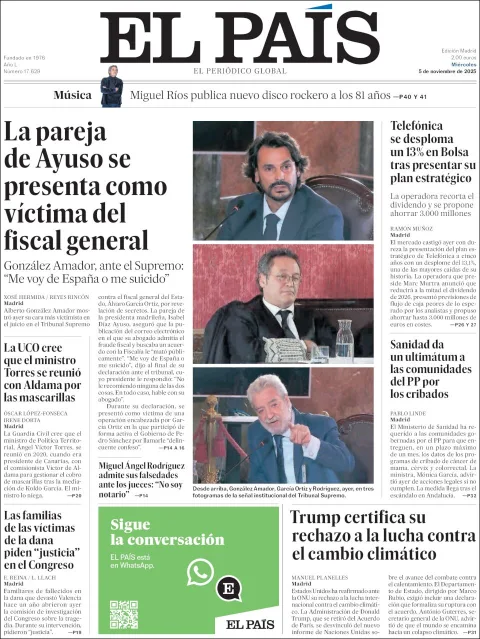 Portada de El Pais del miércoles, 5 de noviembre de 2025