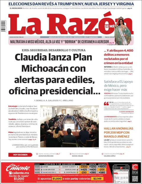 Portada de La Razon del miércoles, 5 de noviembre de 2025