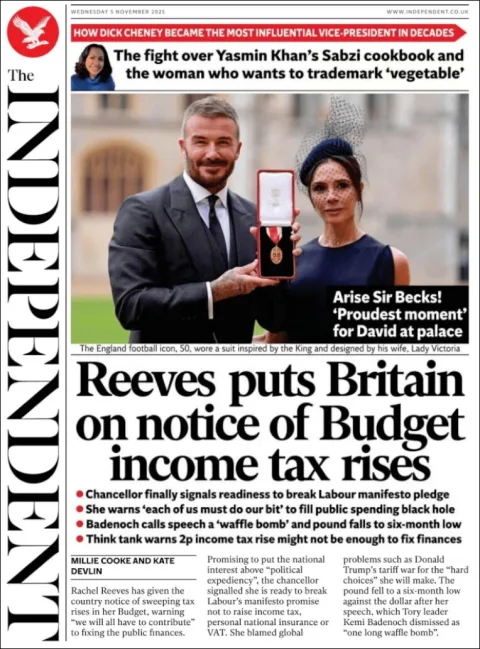 Portada de The Independent del miércoles, 5 de noviembre de 2025