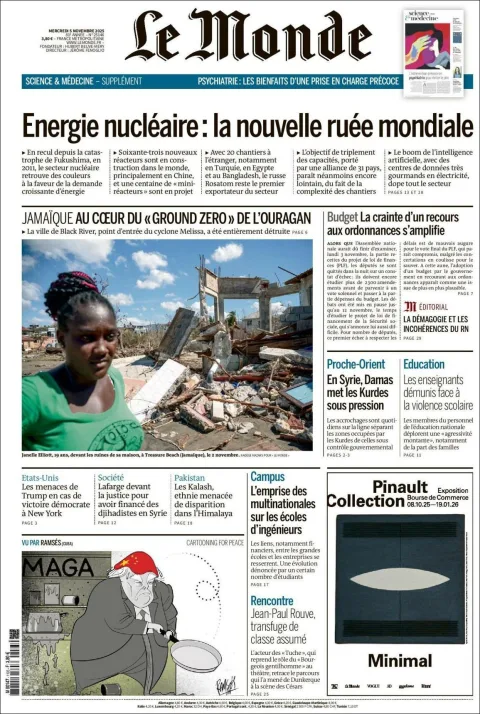 Portada de Le Monde del miércoles, 5 de noviembre de 2025