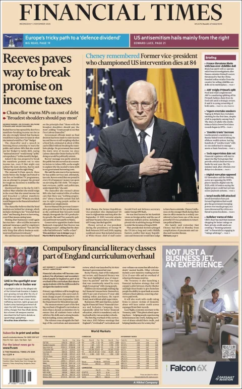 Portada de Financial Times del miércoles, 5 de noviembre de 2025