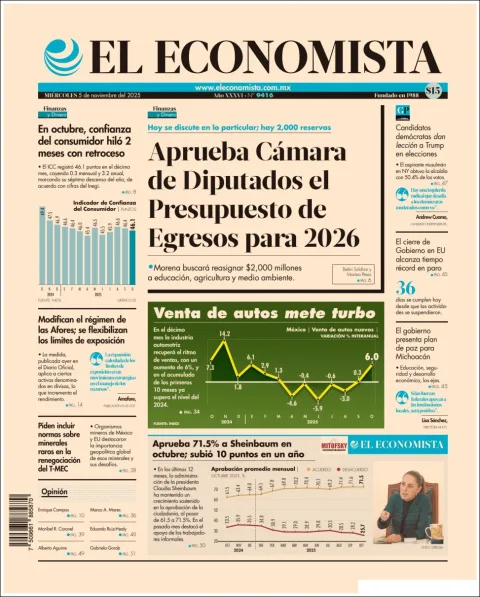 Portada de El Economista del miércoles, 5 de noviembre de 2025