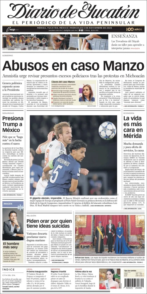 Portada de Diario de Yucatán del miércoles, 5 de noviembre de 2025
