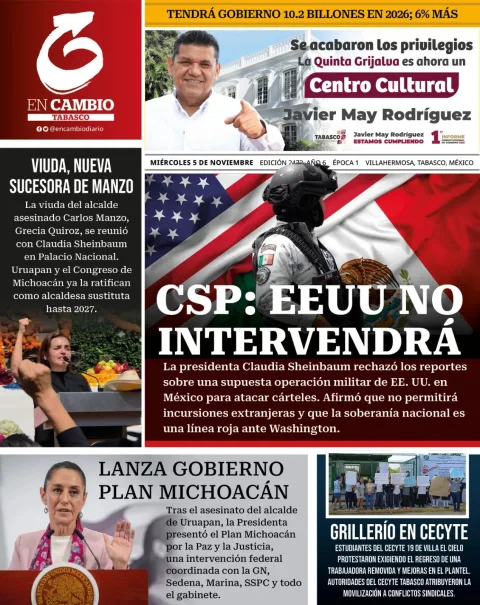 Portada de En Cambio - Tabasco (portada) del miércoles, 5 de noviembre de 2025