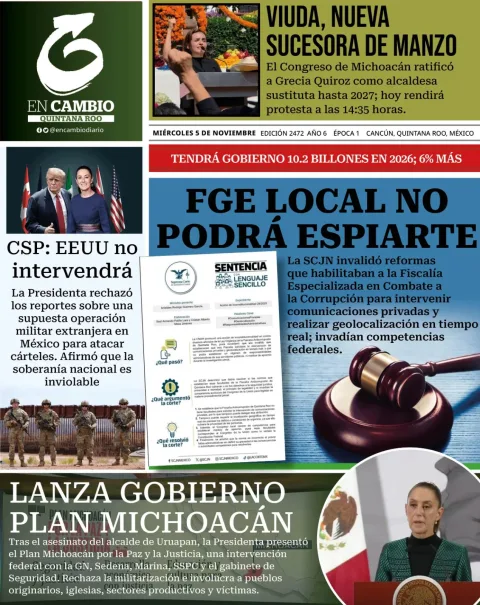 Portada de En Cambio - Quintana Roo (portada) del miércoles, 5 de noviembre de 2025