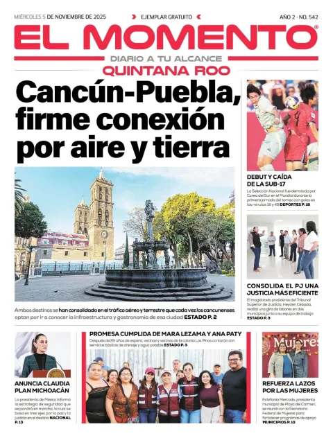 Portada de El Momento Quintana Roo del miércoles, 5 de noviembre de 2025