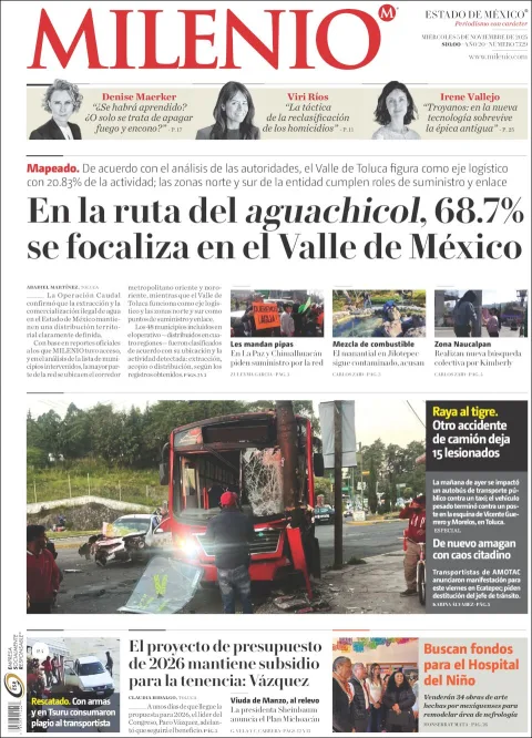 Portada de Milenio Edo de Mexico del miércoles, 5 de noviembre de 2025
