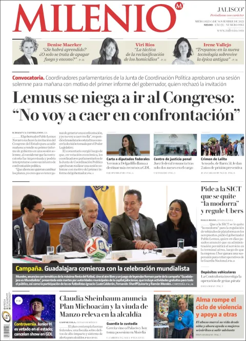 Portada de Milenio Jalisco del miércoles, 5 de noviembre de 2025