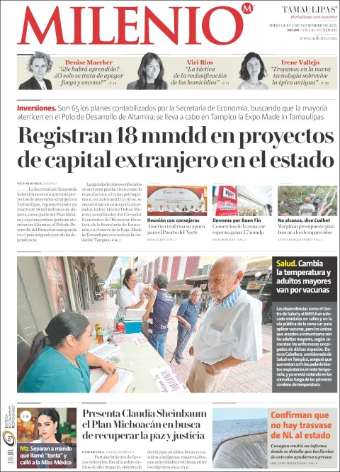 Portada de Milenio Tamaulipas del miércoles, 5 de noviembre de 2025