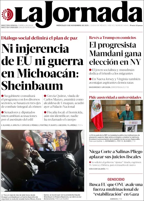 Portada de La Jornada del miércoles, 5 de noviembre de 2025