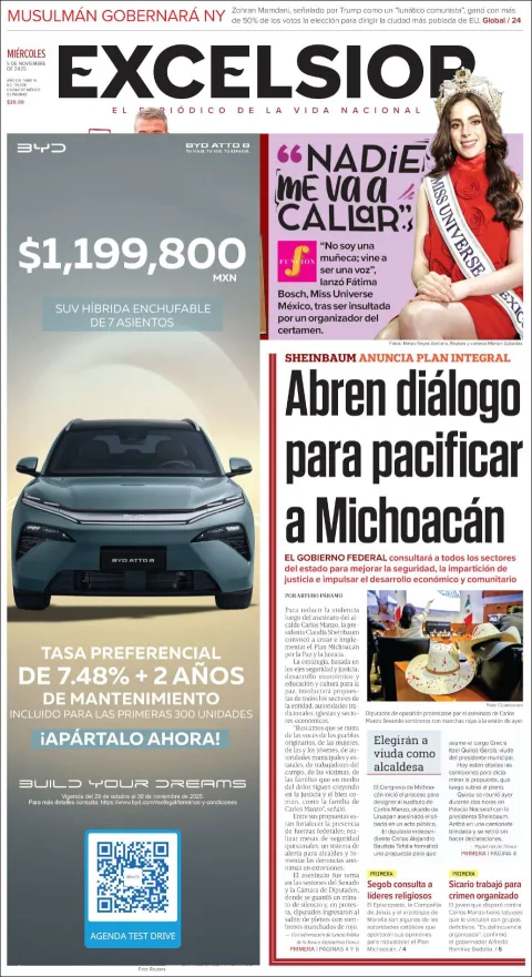 Portada de Excelsior del miércoles, 5 de noviembre de 2025