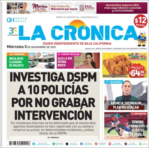 Portada de La Cronica del miércoles, 5 de noviembre de 2025